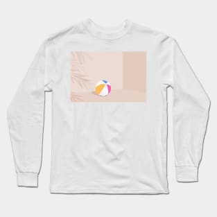 Beige beach ball with tropical leaves illustration Long Sleeve T-Shirt